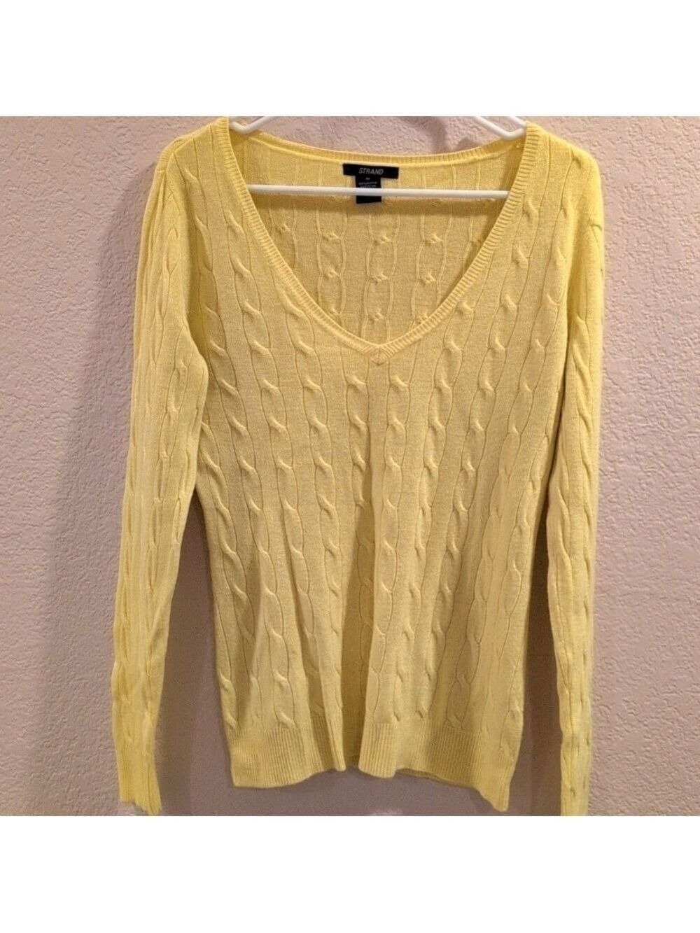 Strand V neck sweater, size Medium, yellow color,100% acrylic.GUC.